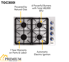 Thor 30 in. Drop-in Natural Gas Cooktop in Stainless Steel, TGC3001