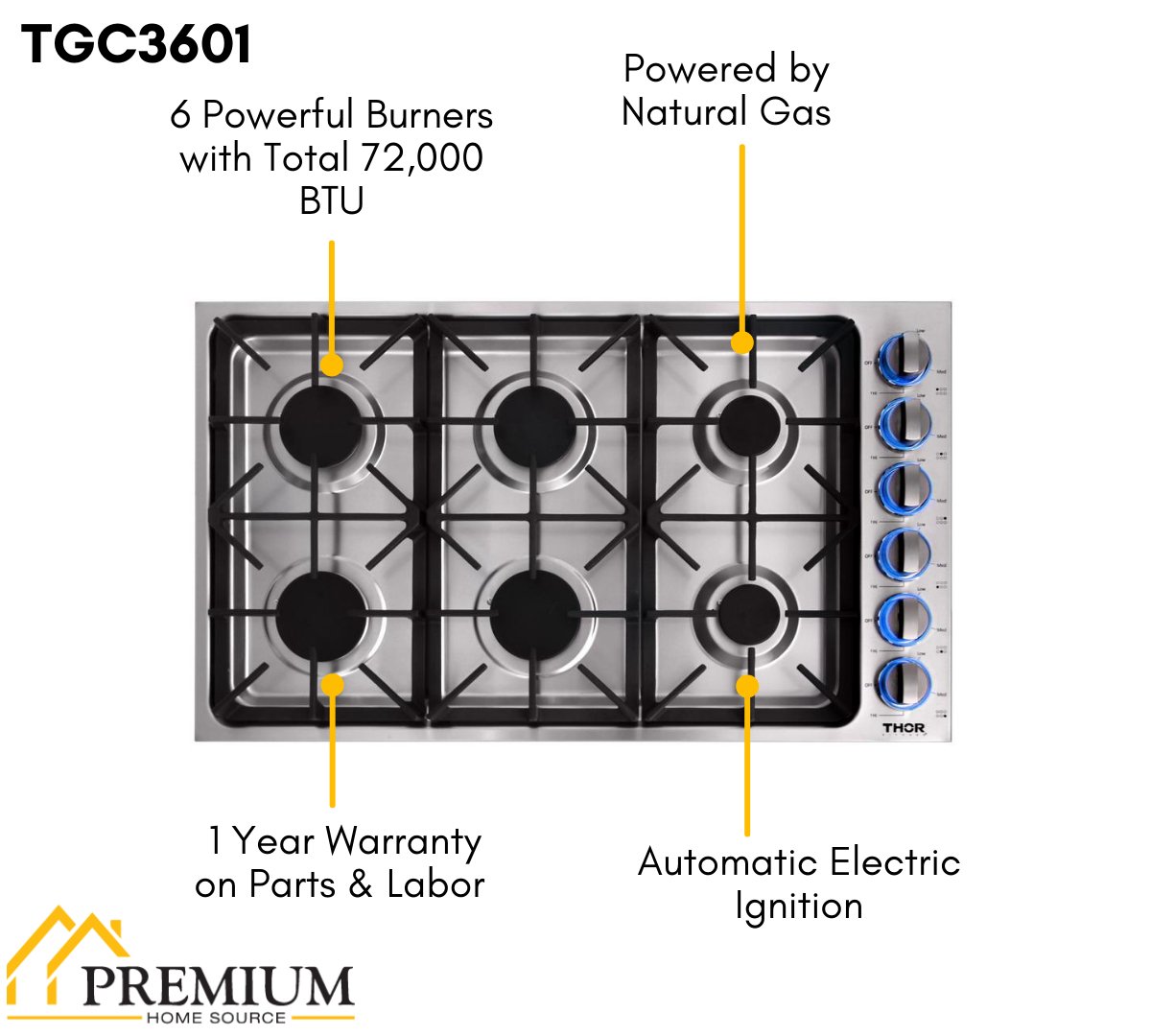 Perfectly Condition Openbox with Super Discount Thor 36 in. Drop - in Natural Gas Cooktop in Stainless Steel, TGC3601 - R - Smart Kitchen Lab