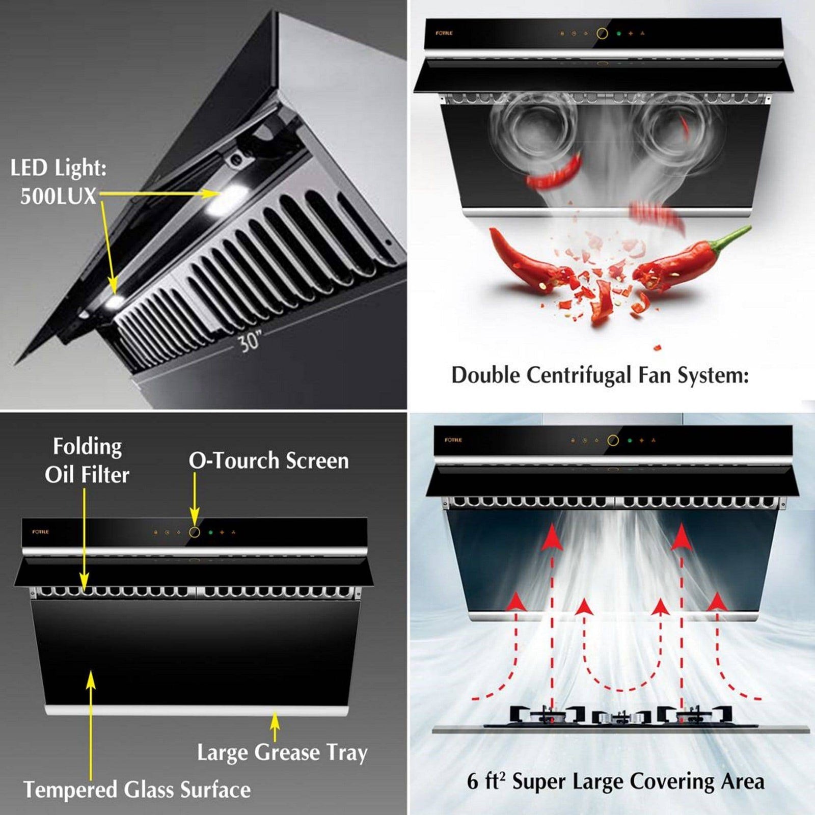 Fotile Slant Vent Series 30 In. 1000 CFM Range Hood in White Tempered Glass, JQG7505-W - Smart Kitchen Lab