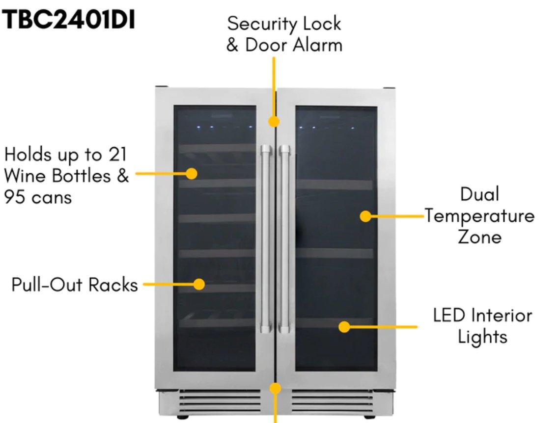 Perfectly Situation Openbox with Supper Discount Thor Kitchen 24 in. 21 Bottle & 95-Can Wine Cooler, TBC2401DI -R - Smart Kitchen Lab