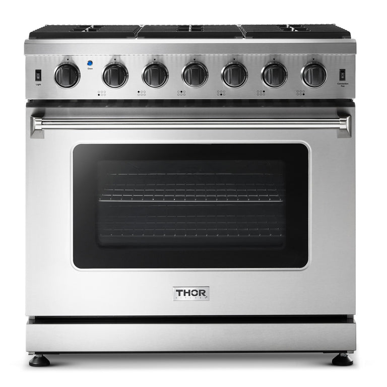 Perfectly Situation Openbox with Supper Discount Thor Kitchen 36 in. 6.0 Cu. Ft Professional Natural Gas Range in Stainless Steel, LRG3601U -R - Smart Kitchen Lab