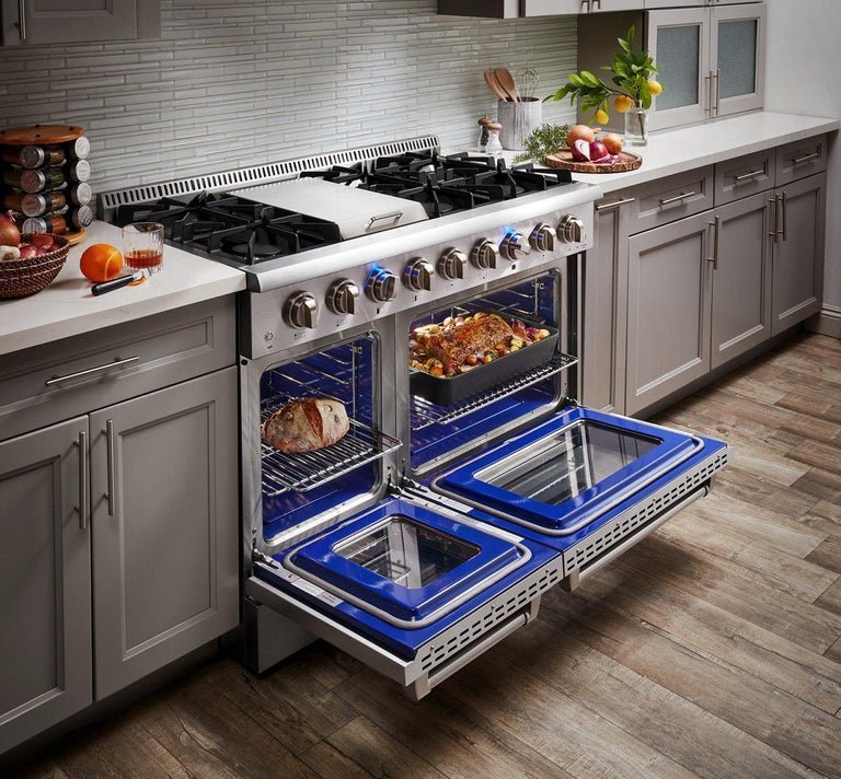 Perfectly Situation Openbox with Supper Discount Thor Kitchen 48 in. 6.7 cu. ft. Professional Natural Gas Range in Stainless Steel, HRG4808U -R - Smart Kitchen Lab