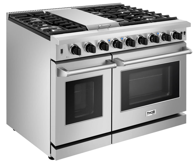 Perfectly Situation Openbox with Supper Discount Thor Kitchen 48 in. 6.8 cu. ft. Double Oven Natural Gas Range in Stainless Steel, LRG4807U -R - Smart Kitchen Lab