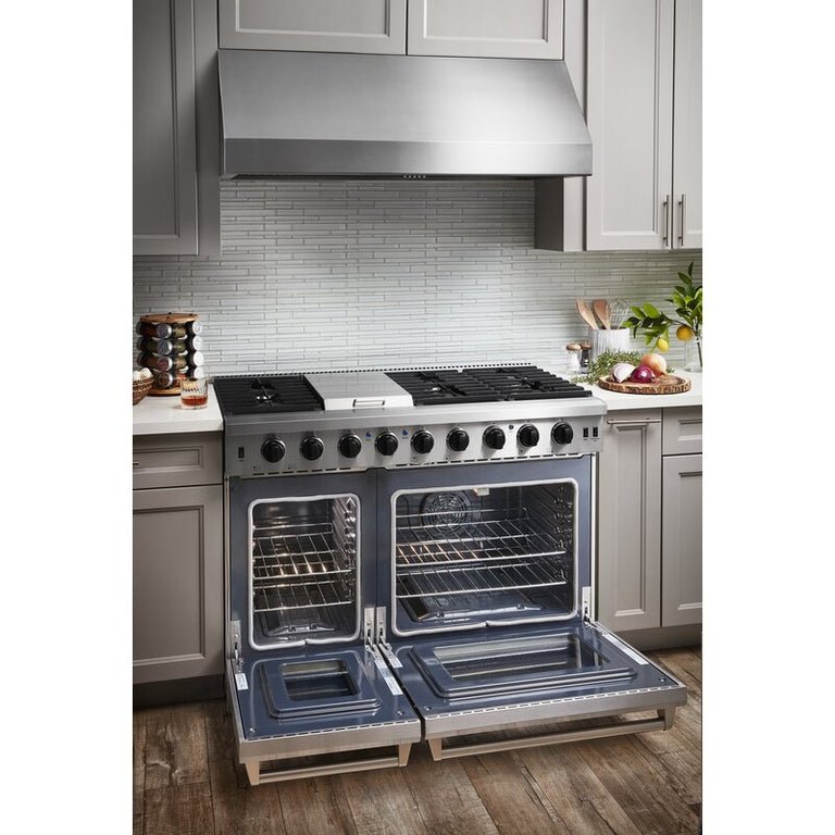 Perfectly Situation Openbox with Supper Discount Thor Kitchen 48 in. 6.8 cu. ft. Double Oven Natural Gas Range in Stainless Steel, LRG4807U -R - Smart Kitchen Lab