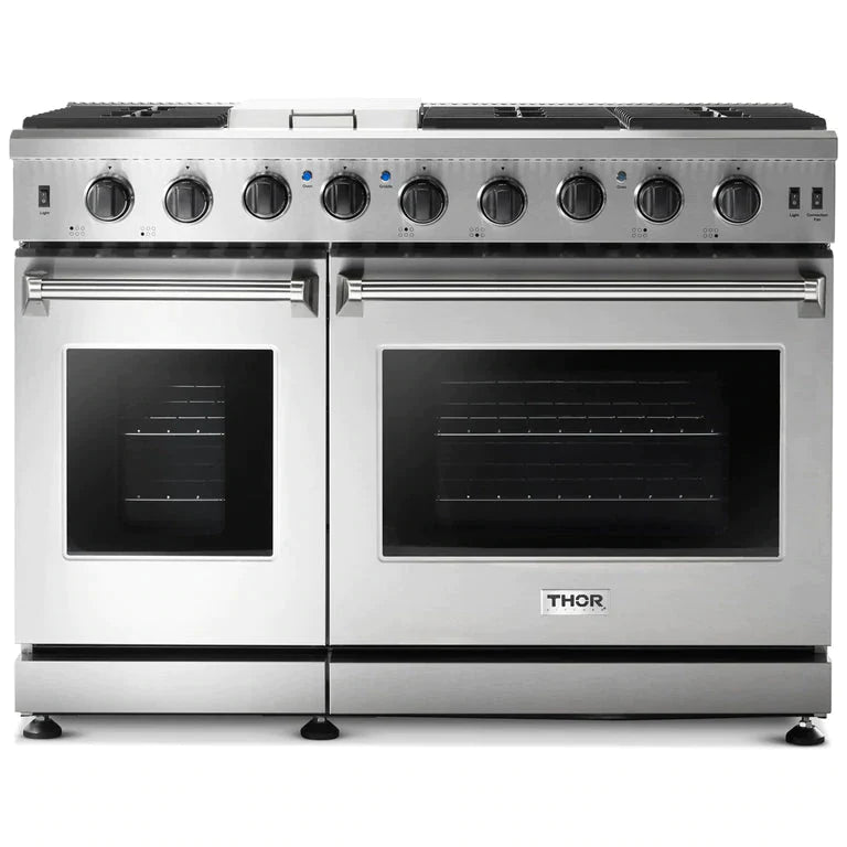 Perfectly Situation Openbox with Supper Discount Thor Kitchen 48 in. 6.8 cu. ft. Double Oven Natural Gas Range in Stainless Steel, LRG4807U -R - Smart Kitchen Lab