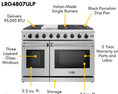 Perfectly Situation Openbox with Supper Discount Thor Kitchen 48 in. 6.8 cu. ft. Double Oven Propane Gas Range in Stainless Steel, LRG4807ULP -R - Smart Kitchen Lab