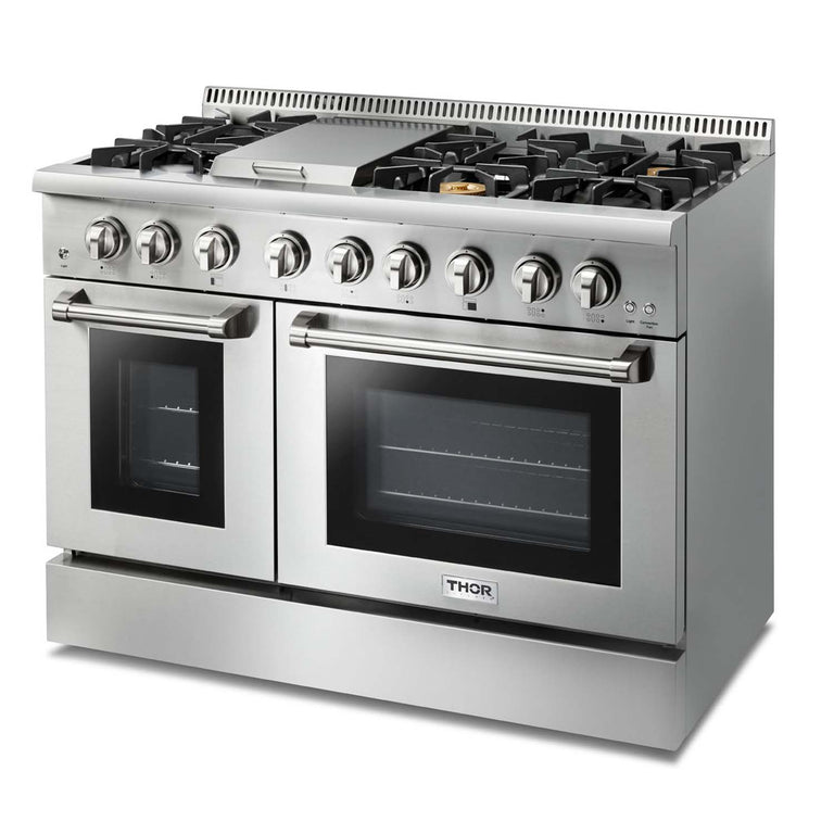 Perfectly Situation Openbox with Supper Discount Thor Kitchen 48 in. Natural Gas Burner, Electric Oven 6.7 cu. ft. Range in Stainless Steel, HRD4803U -R - Smart Kitchen Lab