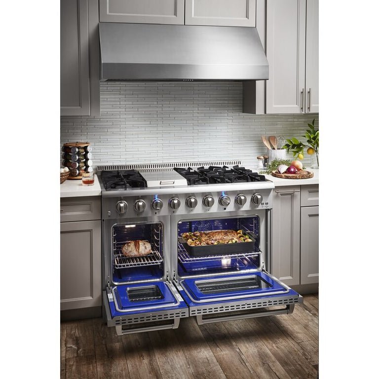 Perfectly Situation Openbox with Supper Discount Thor Kitchen 48 in. Natural Gas Burner, Electric Oven 6.7 cu. ft. Range in Stainless Steel, HRD4803U -R - Smart Kitchen Lab