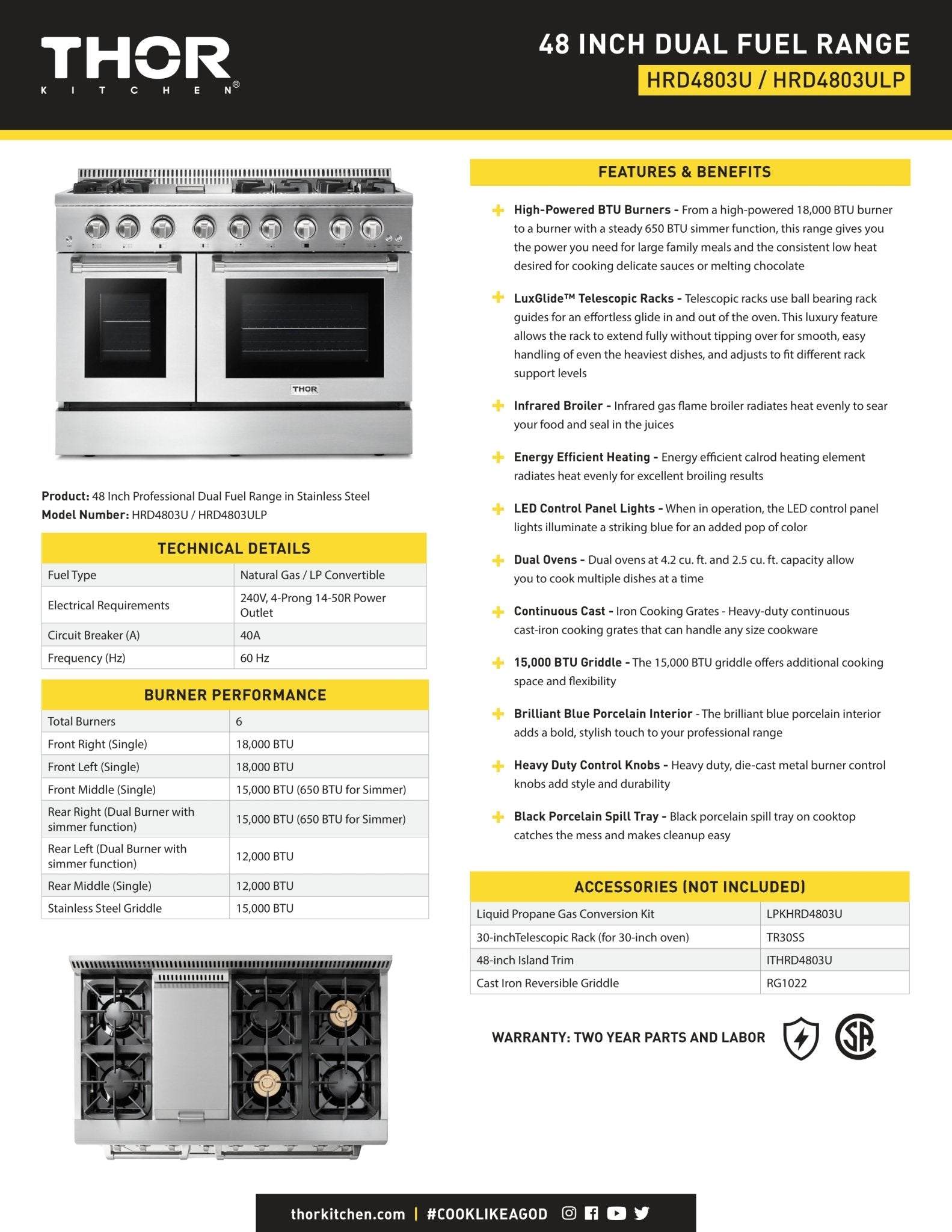 Perfectly Situation Openbox with Supper Discount Thor Kitchen 48 in. Natural Gas Burner, Electric Oven 6.7 cu. ft. Range in Stainless Steel, HRD4803U -R - Smart Kitchen Lab