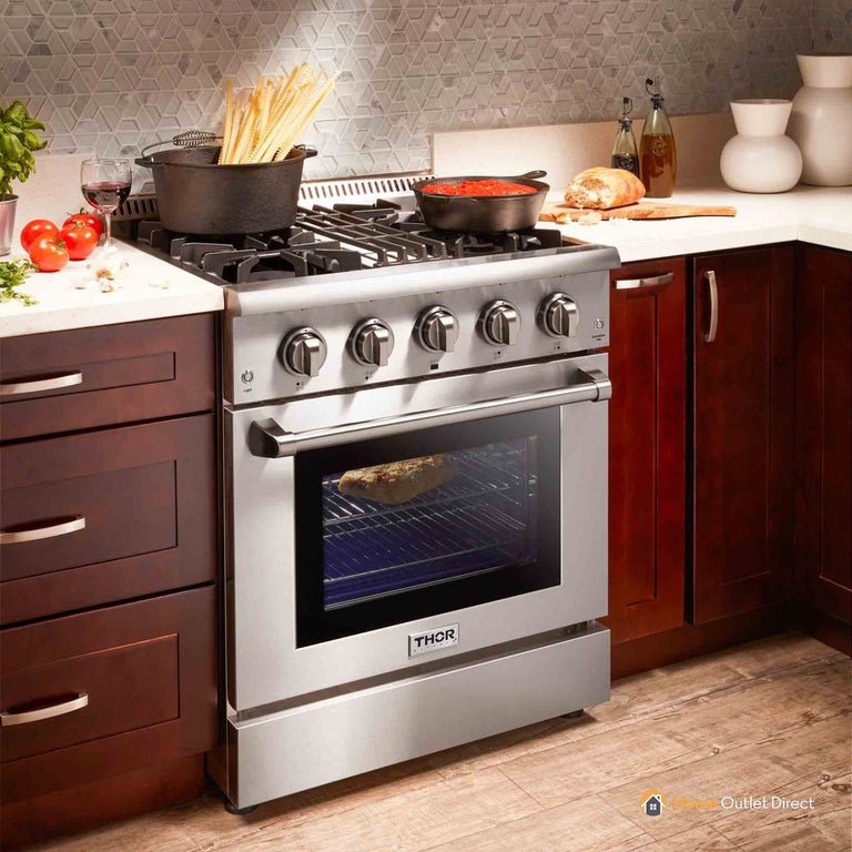 Thor Kitchen 30 in. Natural Gas Burner/Electric Oven Range in Stainless Steel, HRD3088U - Smart Kitchen Lab