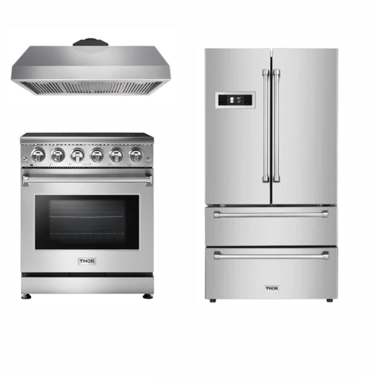 Thor Kitchen 30 inches Standard Professional Appliances 3-Piece: 30 inches Standard Professional Range,Stainless Steel Range Hood,French Door Refrigerator, AP-30-sd-3 - Smart Kitchen Lab