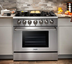 Thor Kitchen 36 in. 5.2 cu. ft. Professional Propane Gas Range in Stainless Steel, HRG3618ULP - Smart Kitchen Lab