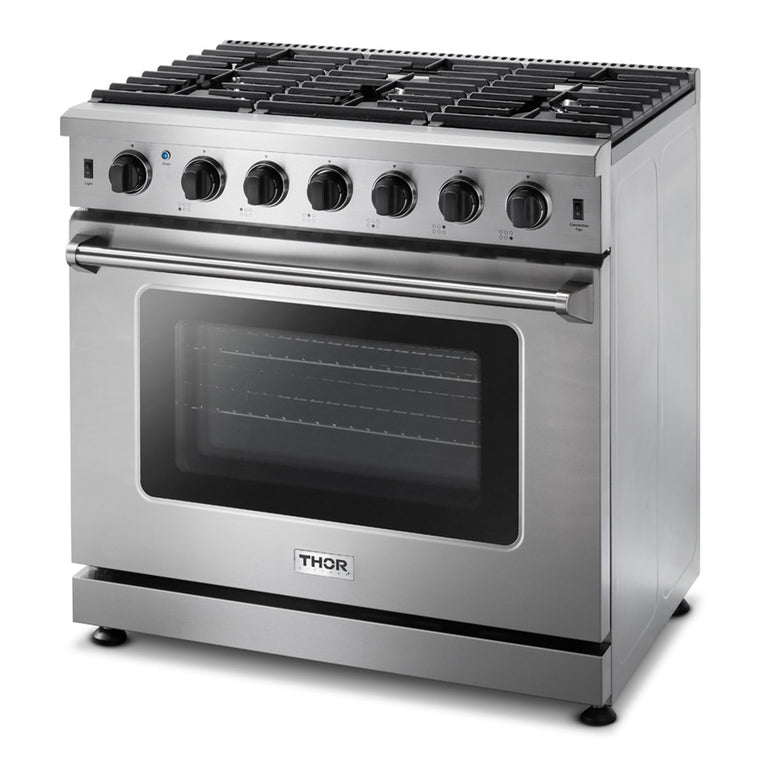 Thor Kitchen 36 in. 6.0 Cu. Ft Professional Natural Gas Range in Stainless Steel, LRG3601U - Smart Kitchen Lab