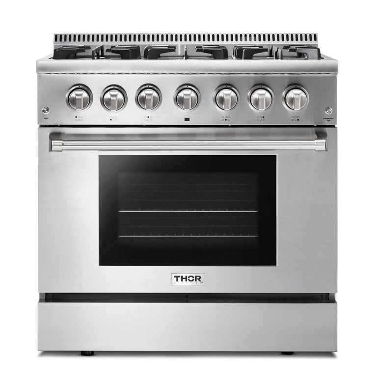 Thor Kitchen 36 in. Natural Gas Burner/Electric Oven Range in Stainless Steel, HRD3606U - Smart Kitchen Lab