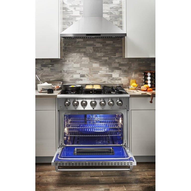 Thor Kitchen 36 in. Natural Gas Burner/Electric Oven Range in Stainless Steel, HRD3606U - Smart Kitchen Lab