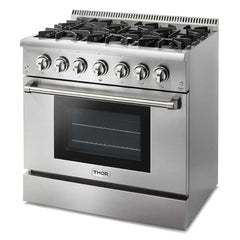 Thor Kitchen 36 in. Natural Gas Burner/Electric Oven Range in Stainless Steel, HRD3606U - Smart Kitchen Lab