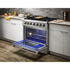 Thor Kitchen 36 in. Natural Gas Burner/Electric Oven Range in Stainless Steel, HRD3606U - Smart Kitchen Lab