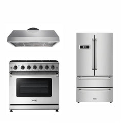 Thor Kitchen 36 inches High Qulity Professional Appliances 3-Piece: 36 inches High Qulity Professional Range,Stainless Steel Range Hood,French Door Refrigerator, Ap-36-hq-3 - Smart Kitchen Lab
