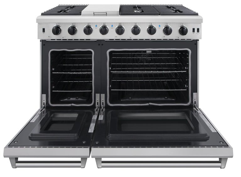 Thor Kitchen 48 in. 6.8 cu. ft. Double Oven Natural Gas Range in Stainless Steel, LRG4807U - Smart Kitchen Lab