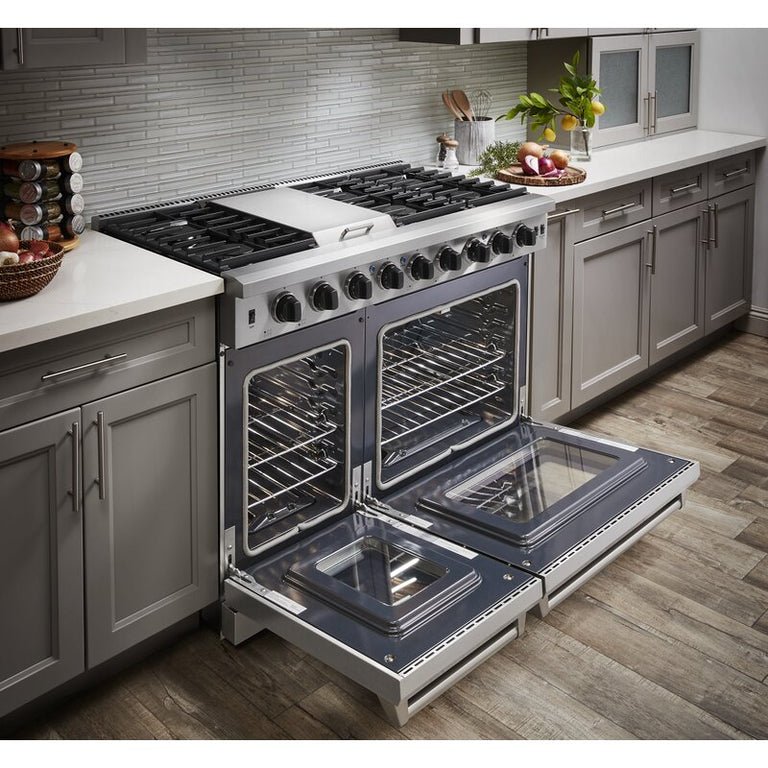 Thor Kitchen 48 in. 6.8 cu. ft. Double Oven Natural Gas Range in Stainless Steel, LRG4807U - Smart Kitchen Lab