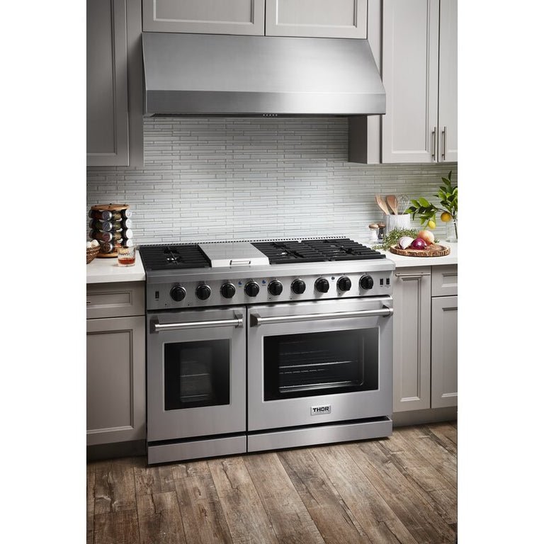 Thor Kitchen 48 in. 6.8 cu. ft. Double Oven Propane Gas Range in Stainless Steel, LRG4807ULP - Smart Kitchen Lab