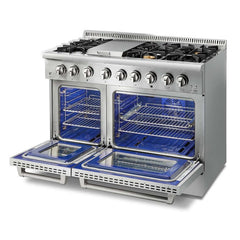 Thor Kitchen 48 in. Natural Gas Burner, Electric Oven 6.7 cu. ft. Range in Stainless Steel, HRD4803U - Smart Kitchen Lab