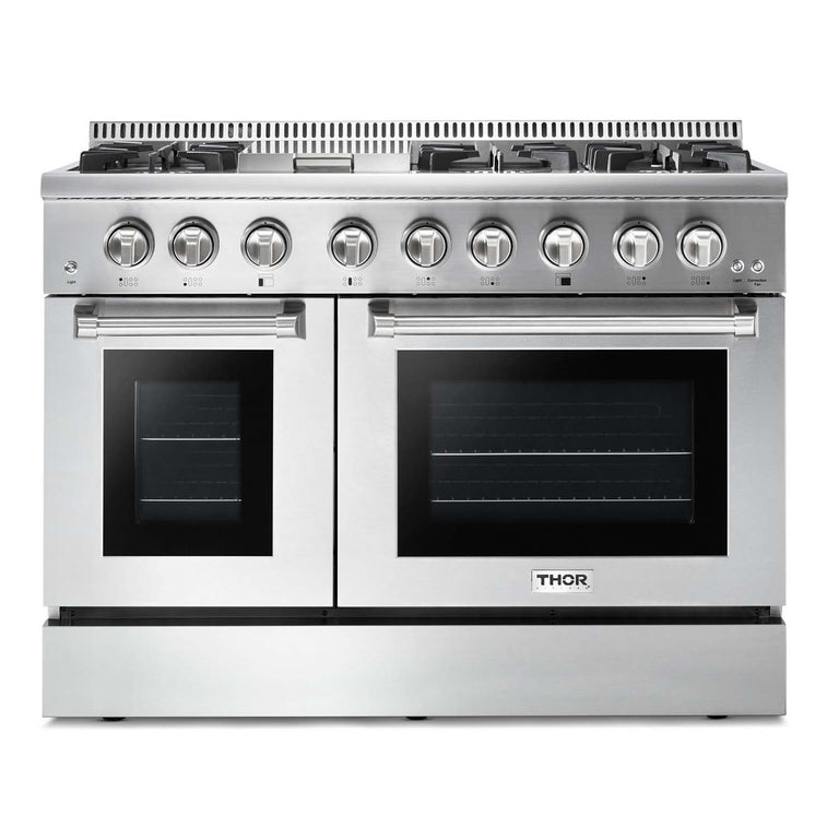 Thor Kitchen 48 in. Natural Gas Burner, Electric Oven 6.7 cu. ft. Range in Stainless Steel, HRD4803U - Smart Kitchen Lab