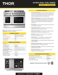 Thor Kitchen 48 in. Natural Gas Burner, Electric Oven 6.7 cu. ft. Range in Stainless Steel, HRD4803U - Smart Kitchen Lab