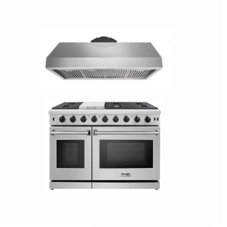 Thor Kitchen 48 inches Standard Professional Appliances 2-Piece: 48 inches Standard Professional Range,Stainless Steel Range Hood, AP-48-sd-2 - Smart Kitchen Lab