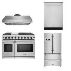 Thor Kitchen 48 inches Standard Professional Appliances 4-Piece: 48 inches Standard Professional Range,Stainless Steel Range Hood,French Door Refrigerator,Dishwasher, AP-48-sd-4 - Smart Kitchen Lab