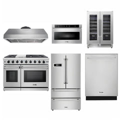 Thor Kitchen 48 inches Standard Professional Appliances 6-Piece: 48 inches Standard Professional Range,Stainless Steel Range Hood,French Door Refrigerator,Dishwasher,Microwave,Winecooler, AP-48-sd-6 - Smart Kitchen Lab