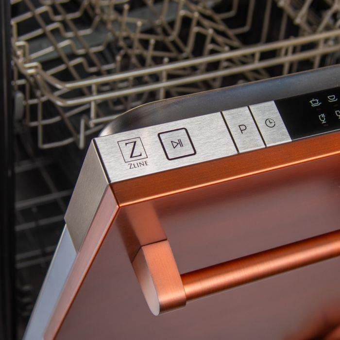 ZLINE 18 in. Top Control Dishwasher in Copper with Stainless Steel Tub and Traditional Style Handle, DW-C-H-18 - Smart Kitchen Lab