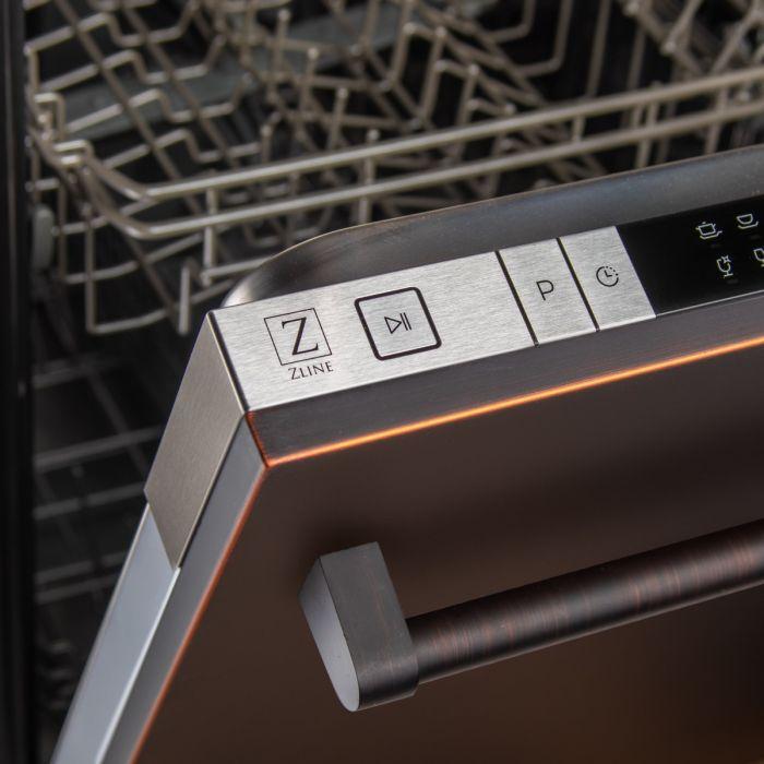 ZLINE 18 in. Top Control Dishwasher in Oil-Rubbed Bronze with Stainless Steel Tub and Traditional Style Handle, DW-ORB-H-18 - Smart Kitchen Lab