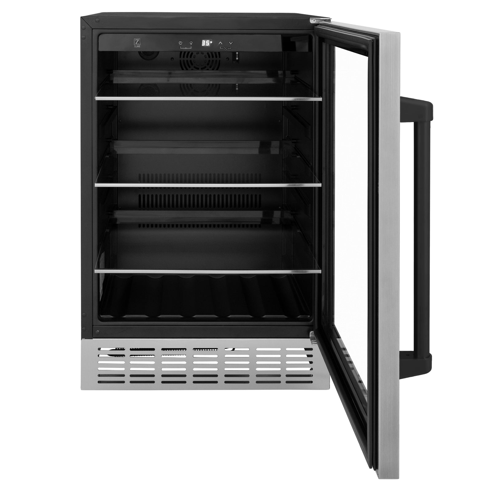 ZLINE 24" Autograph 154 Can Beverage Fridge in Stainless Steel with Black Accents - Monument Series, RBVZ-US-24-MB - Smart Kitchen Lab