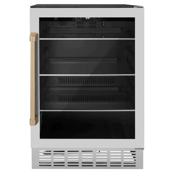 ZLINE 24" Autograph 154 Can Beverage Fridge in Stainless Steel with Champagne Bronze Accents - Monument Series, RBVZ-US-24-CB - Smart Kitchen Lab