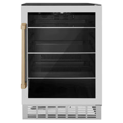 ZLINE 24" Autograph 154 Can Beverage Fridge in Stainless Steel with Champagne Bronze Accents - Monument Series, RBVZ-US-24-CB - Smart Kitchen Lab