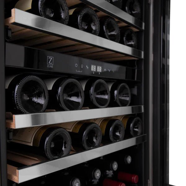 ZLINE 24" Autograph Dual Zone 44-Bottle Wine Cooler in Stainless Steel with Champagne Bronze Accents, RWVZ-UD-24-CB - Smart Kitchen Lab