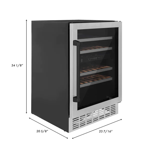 ZLINE 24" Autograph Dual Zone 44-Bottle Wine Cooler in Stainless Steel with Matte Black Accents, RWVZ-UD-24-MB - Smart Kitchen Lab