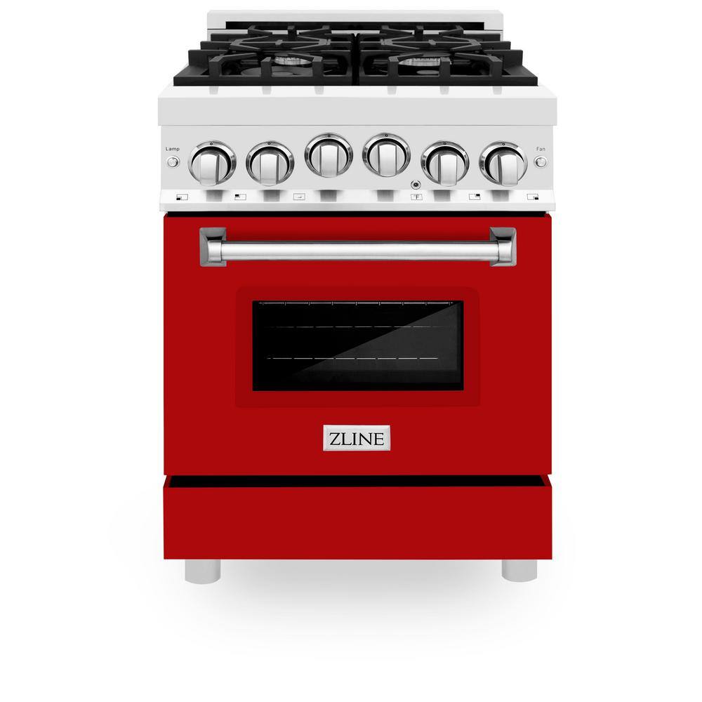 ZLINE 24 In. Professional Gas On Gas Range In Stainless Steel With Red Matte Door, RG-RM-24 - Smart Kitchen Lab