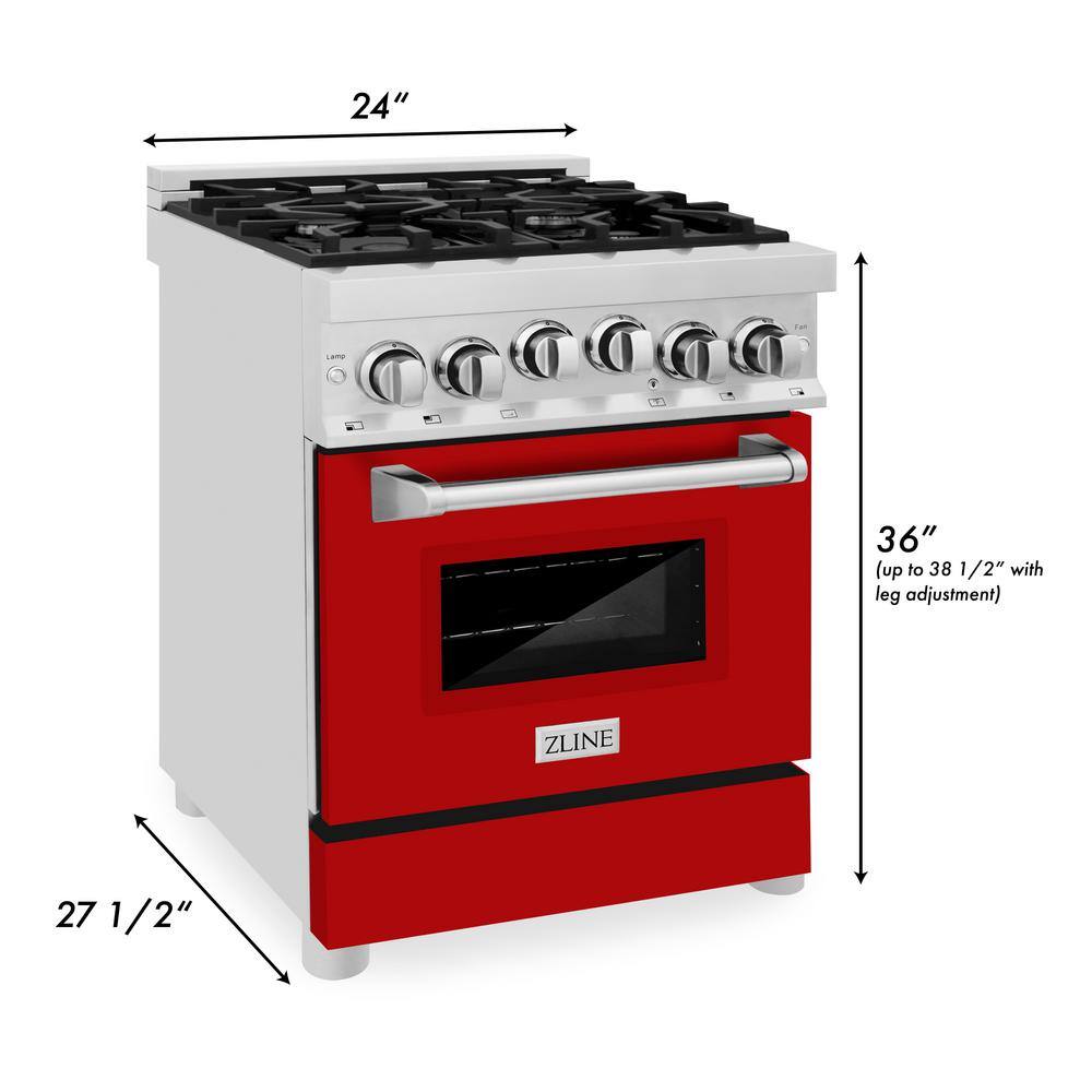 ZLINE 24 In. Professional Gas On Gas Range In Stainless Steel With Red Matte Door, RG-RM-24 - Smart Kitchen Lab