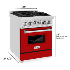 ZLINE 24 In. Professional Gas On Gas Range In Stainless Steel With Red Matte Door, RG-RM-24 - Smart Kitchen Lab