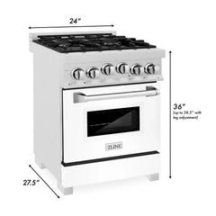 ZLINE 24 In. Professional Gas Range In Stainless Steel With White Matte Door, RG-WM-24 - Smart Kitchen Lab