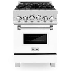 ZLINE 24 In. Professional Gas Range In Stainless Steel With White Matte Door, RG-WM-24 - Smart Kitchen Lab