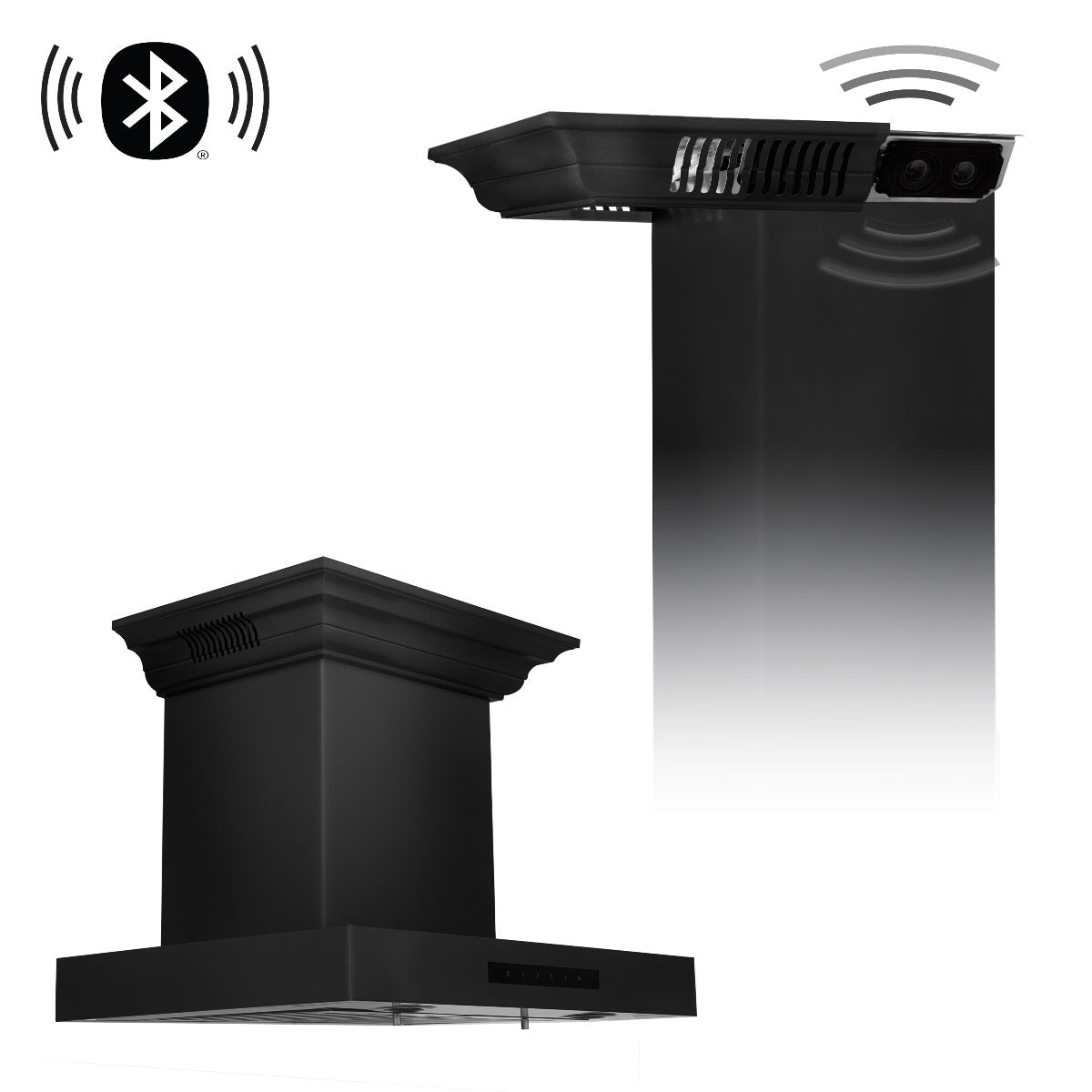 ZLINE 24 in. Wall Mount Range Hood in Black Stainless Steel with CrownSound® Speakers, BSKENCRN-BT-24 - Smart Kitchen Lab