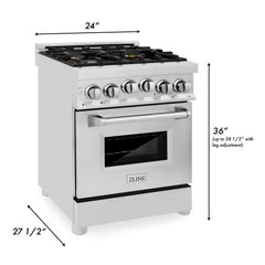 ZLINE 24 Inch 2.8 cu. ft. Range with Gas Stove and Gas Oven in Stainless Steel with Brass Burners, RG-BR-24 - Smart Kitchen Lab