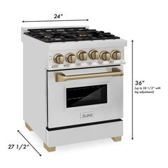 ZLINE 24 Inch Autograph Edition Gas Range in Stainless Steel with Champagne Bronze Accents, RGZ-24-CB - Smart Kitchen Lab