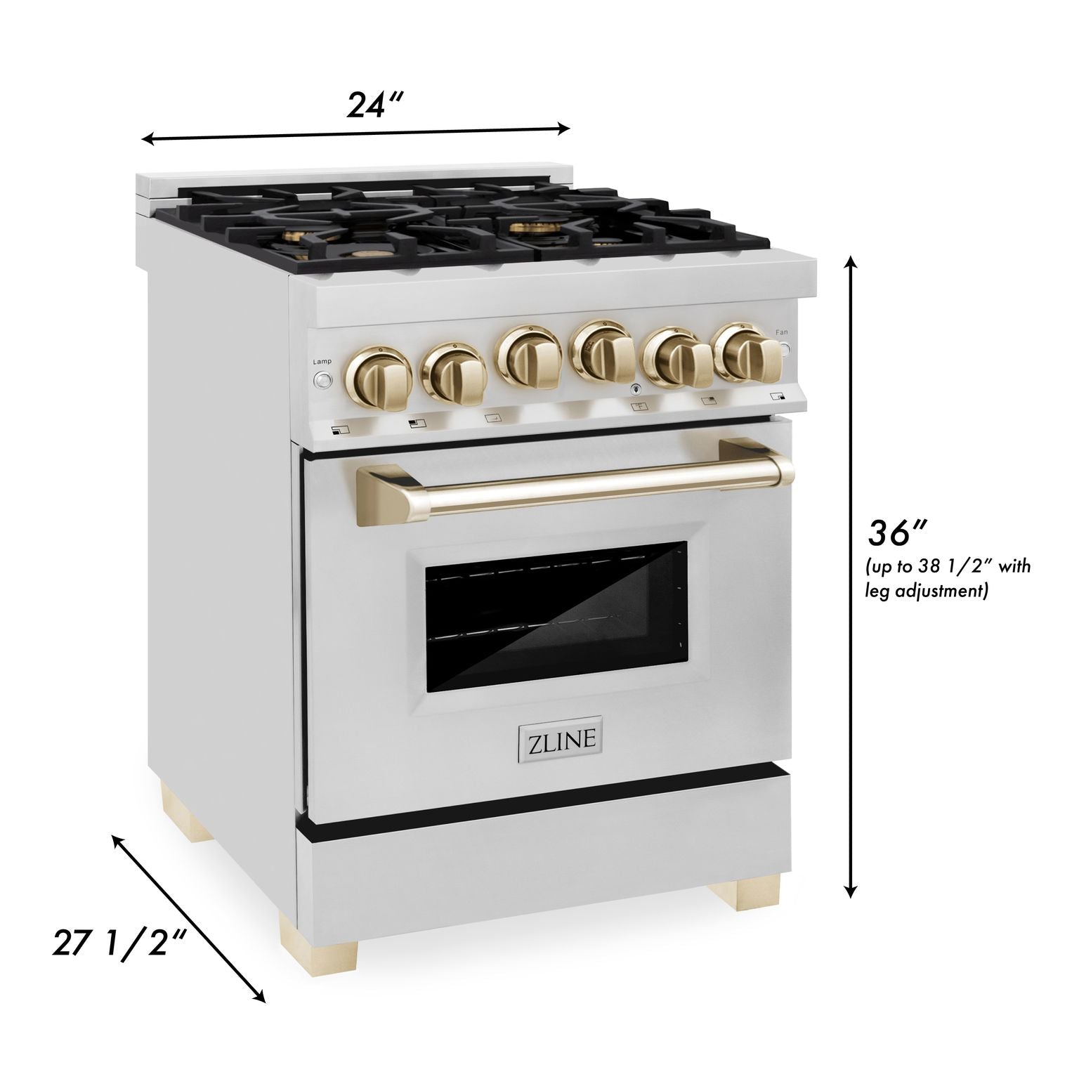 ZLINE 24 Inch Autograph Edition Gas Range in Stainless Steel with Gold Accents, RGZ-24-G - Smart Kitchen Lab