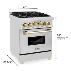 ZLINE 24 Inch Autograph Edition Gas Range in Stainless Steel with Gold Accents, RGZ-24-G - Smart Kitchen Lab