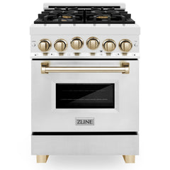 ZLINE 24 Inch Autograph Edition Gas Range in Stainless Steel with Gold Accents, RGZ-24-G - Smart Kitchen Lab