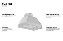 ZLINE 28 in. Width Wall Mount Range Hood Insert (18 in. Depth), 698-28 - Smart Kitchen Lab